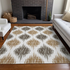 HomeRoots 8' X 10' Ikat Washable Area Rug in Chocolate & Ivory - Durable, Stain-Resistant, UV Protected Design 667465