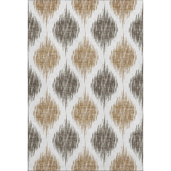 HomeRoots 8' X 10' Ikat Washable Area Rug in Chocolate & Ivory - Durable, Stain-Resistant, UV Protected Design 667465