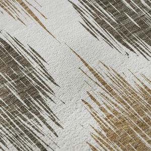 HomeRoots 8' X 10' Ikat Washable Area Rug in Chocolate & Ivory - Durable, Stain-Resistant, UV Protected Design 667465