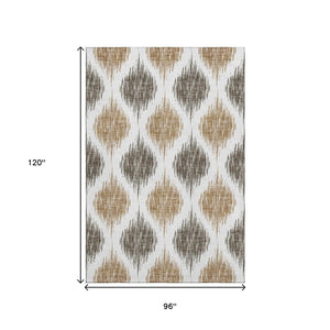 HomeRoots 8' X 10' Ikat Washable Area Rug in Chocolate & Ivory - Durable, Stain-Resistant, UV Protected Design 667465