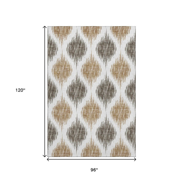 HomeRoots 8' X 10' Ikat Washable Area Rug in Chocolate & Ivory - Durable, Stain-Resistant, UV Protected Design 667465