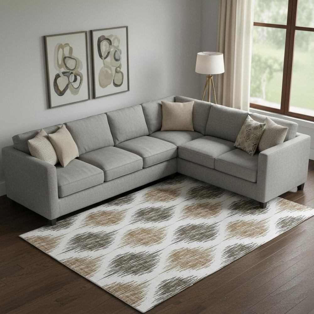 HomeRoots 8' X 10' Ikat Washable Area Rug in Chocolate & Ivory - Durable, Stain-Resistant, UV Protected Design 667465