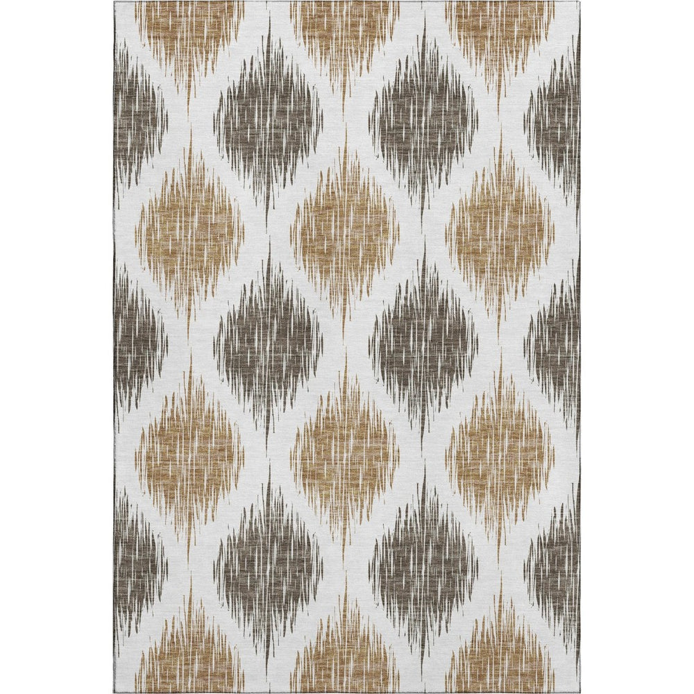 HomeRoots 9' X 12' Chocolate & Ivory Ikat Area Rug – Durable, Washable, UV Protected for Stylish Living Spaces 667466