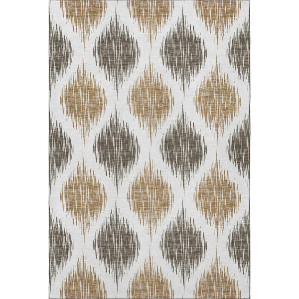 HomeRoots 9' X 12' Chocolate & Ivory Ikat Area Rug – Durable, Washable, UV Protected for Stylish Living Spaces 667466