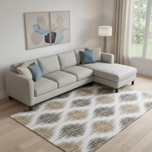 HomeRoots 10' X 14' Chocolate & Ivory Ikat Area Rug - Washable, UV-Protected, Durable & Family-Friendly Design 667467