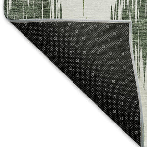 HomeRoots 5' X 8' Fern Green & Ivory Ikat Washable Area Rug - Durable, Stain Resistant, UV Protected Design 667469