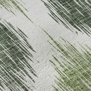HomeRoots 8' Fern Green and Ivory Ikat Round Rug - Washable, UV Protected, Durable for High-Traffic Areas 667470