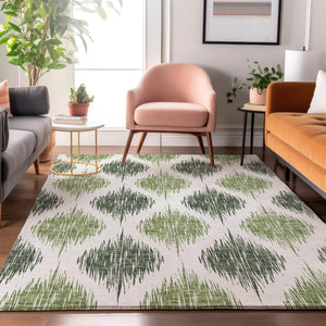 HomeRoots 8' X 10' Stylish Fern Green Ikat Area Rug - Washable, UV Protected, Durable for Homes & Patios 667471
