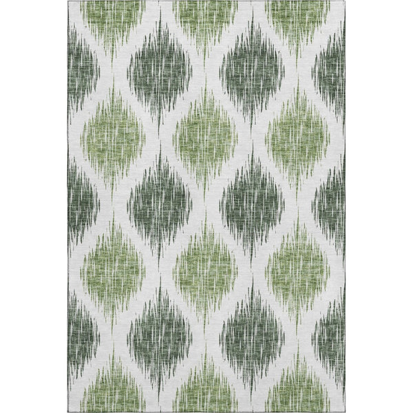 HomeRoots 8' X 10' Stylish Fern Green Ikat Area Rug - Washable, UV Protected, Durable for Homes & Patios 667471