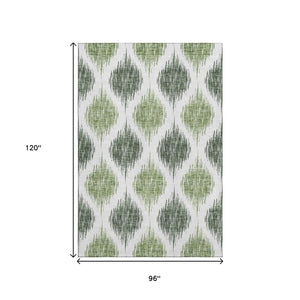 HomeRoots 8' X 10' Stylish Fern Green Ikat Area Rug - Washable, UV Protected, Durable for Homes & Patios 667471