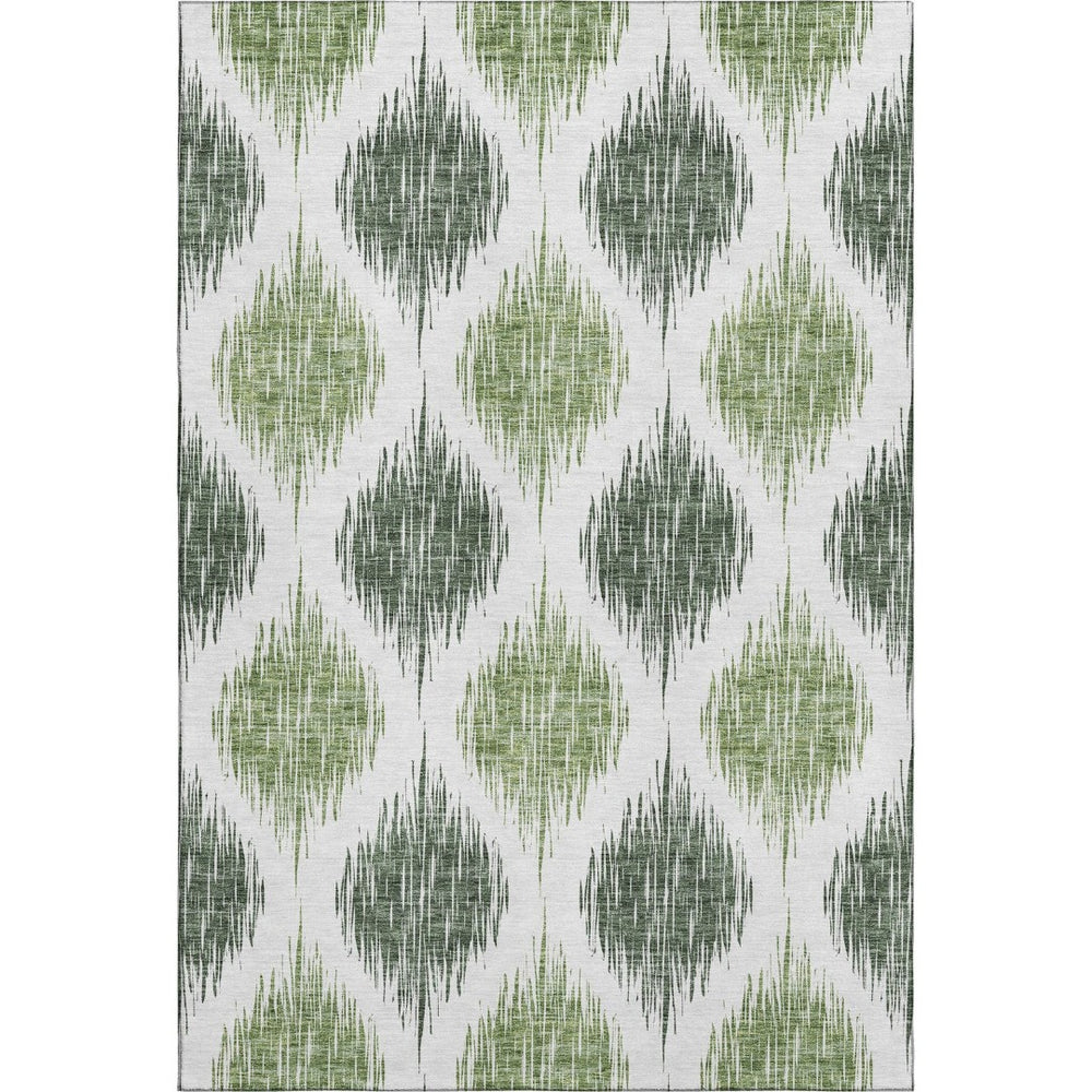 HomeRoots 9' X 12' Stylish Fern Green & Ivory Ikat Area Rug - Washable, UV Protected, Pet-Friendly Design! 667472