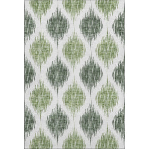 HomeRoots 9' X 12' Stylish Fern Green & Ivory Ikat Area Rug - Washable, UV Protected, Pet-Friendly Design! 667472