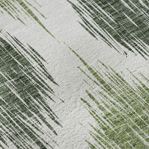 HomeRoots 9' X 12' Stylish Fern Green & Ivory Ikat Area Rug - Washable, UV Protected, Pet-Friendly Design! 667472