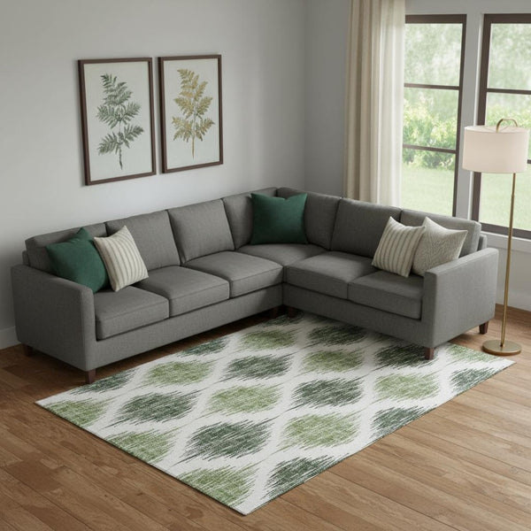 HomeRoots 10' X 14' Fern Green Ikat Area Rug - Stylish, Washable, UV-Protected, Perfect for Busy Homes! 667473