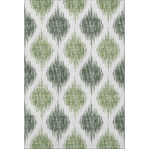 HomeRoots 10' X 14' Fern Green Ikat Area Rug - Stylish, Washable, UV-Protected, Perfect for Busy Homes! 667473