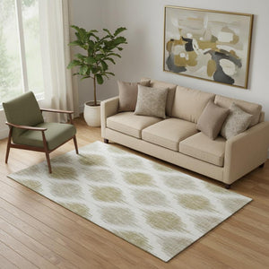 HomeRoots 5' X 8' Ikat Area Rug in Gold & Ivory - Stylish, Washable, UV-Protected for Busy Homes & Easy Care 667475