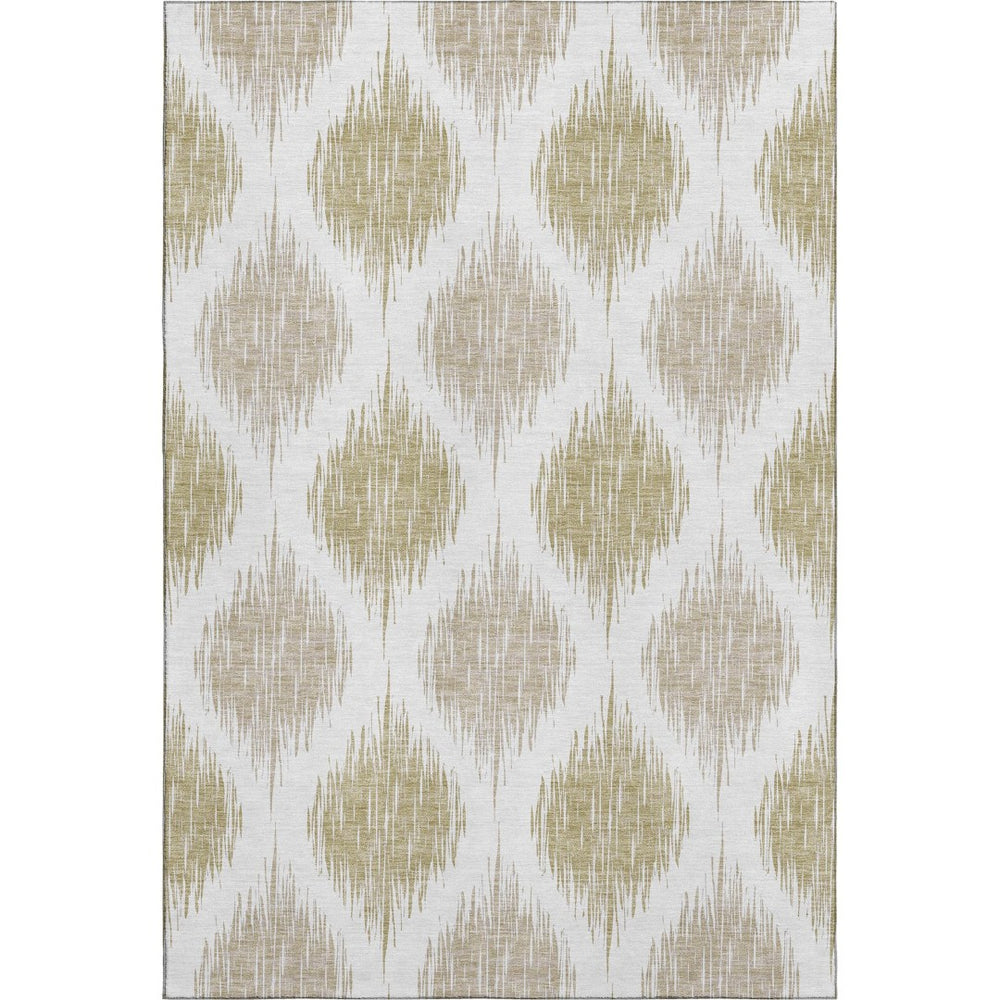 HomeRoots 5' X 8' Ikat Area Rug in Gold & Ivory - Stylish, Washable, UV-Protected for Busy Homes & Easy Care 667475