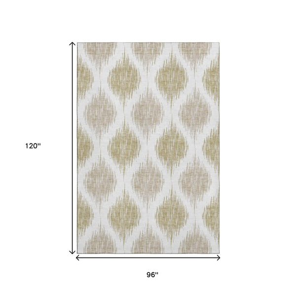 HomeRoots 8' X 10' Gold And Ivory Ikat Area Rug - Washable, UV Protected, Stain Resistant for Busy Homes 667477
