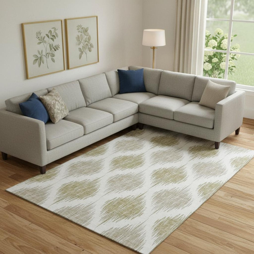 HomeRoots 8' X 10' Gold And Ivory Ikat Area Rug - Washable, UV Protected, Stain Resistant for Busy Homes 667477