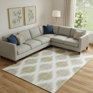 HomeRoots 8' X 10' Gold And Ivory Ikat Area Rug - Washable, UV Protected, Stain Resistant for Busy Homes 667477