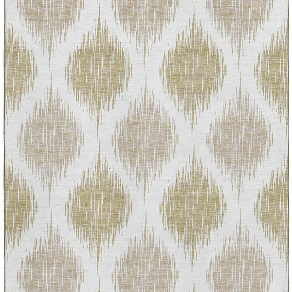 HomeRoots 8' X 10' Gold And Ivory Ikat Area Rug - Washable, UV Protected, Stain Resistant for Busy Homes 667477