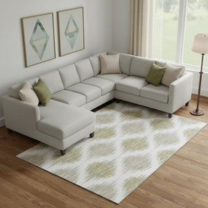 HomeRoots 9' X 12' Ikat Area Rug in Gold and Ivory - Washable, UV-Protected, Stylish Comfort for Busy Homes 667478