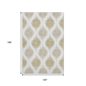 HomeRoots 10' Gold and Ivory Ikat Washable Area Rug - UV Protected, Stain-Resistant, Soft, Durable Design! 667479