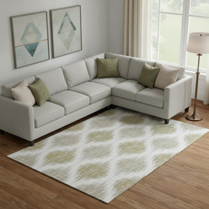 HomeRoots 10' Gold and Ivory Ikat Washable Area Rug - UV Protected, Stain-Resistant, Soft, Durable Design! 667479