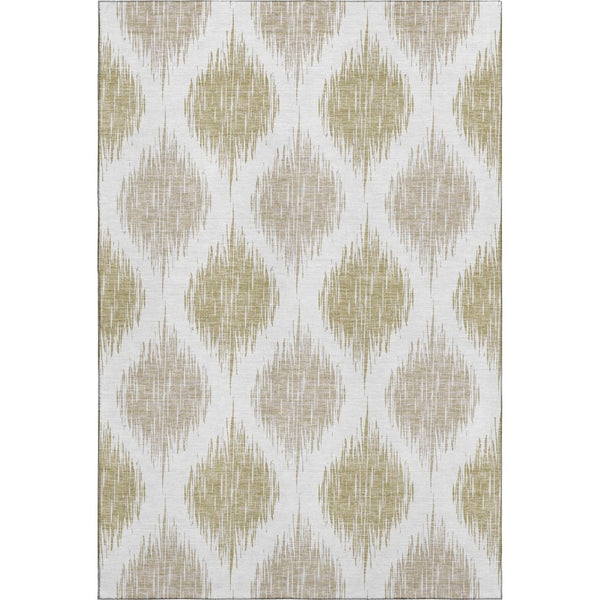 HomeRoots 10' Gold and Ivory Ikat Washable Area Rug - UV Protected, Stain-Resistant, Soft, Durable Design! 667479