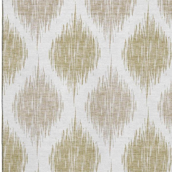 HomeRoots 10' Gold and Ivory Ikat Washable Area Rug - UV Protected, Stain-Resistant, Soft, Durable Design! 667479