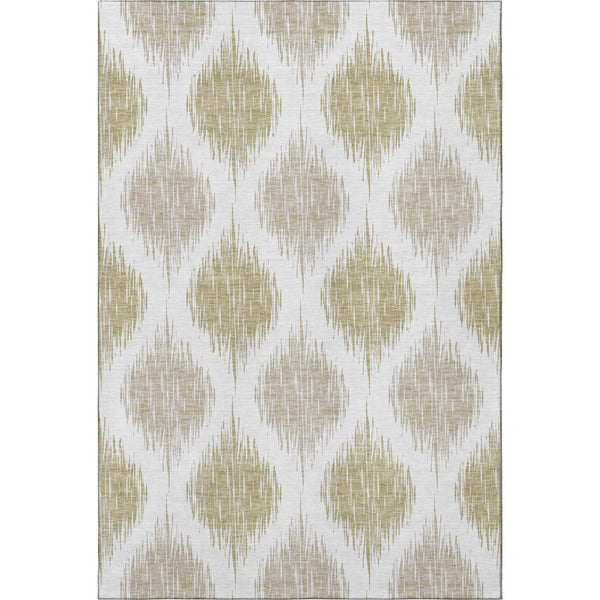 HomeRoots 10' Gold and Ivory Ikat Washable Area Rug - UV Protected, Stain-Resistant, Soft, Durable Design! 667479