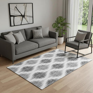 HomeRoots 5' X 8' Ikat Gray-Ivory Washable Area Rug - Stylish, Durable, UV-Protected for Homes with Kids & Pets 667481