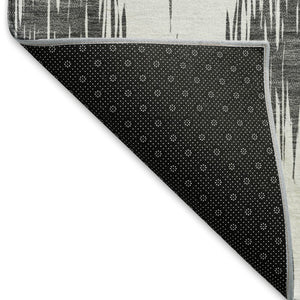 HomeRoots 8' Gray and Ivory Ikat Round Rug - Washable, UV-Protected, Stain-Resistant for High-Traffic Homes 667482