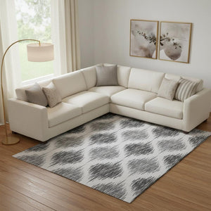 HomeRoots 8' X 10' Gray & Ivory Ikat Washable Area Rug - Durable, Stain-Resistant with UV Protection for Homes 667483