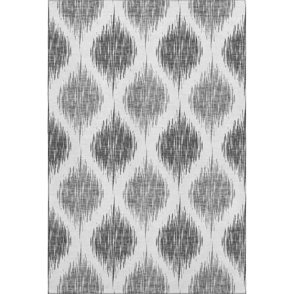 HomeRoots 8' X 10' Gray & Ivory Ikat Washable Area Rug - Durable, Stain-Resistant with UV Protection for Homes 667483