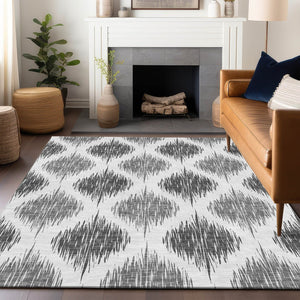 HomeRoots 8' X 10' Gray & Ivory Ikat Washable Area Rug - Durable, Stain-Resistant with UV Protection for Homes 667483