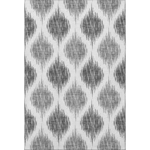 HomeRoots 8' X 10' Gray & Ivory Ikat Washable Area Rug - Durable, Stain-Resistant with UV Protection for Homes 667483