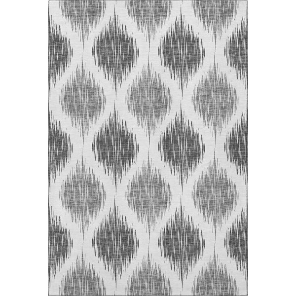 HomeRoots 8' X 10' Gray & Ivory Ikat Washable Area Rug - Durable, Stain-Resistant with UV Protection for Homes 667483