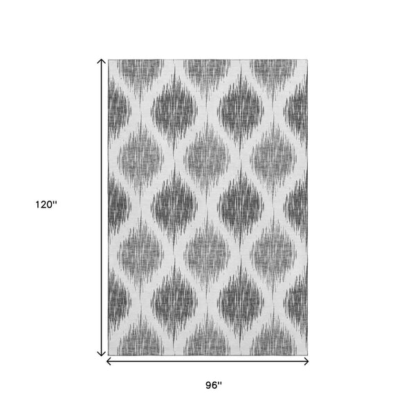 HomeRoots 8' X 10' Gray & Ivory Ikat Washable Area Rug - Durable, Stain-Resistant with UV Protection for Homes 667483