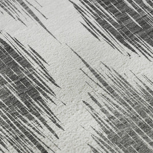 HomeRoots 10' X 14' Gray and Ivory Ikat Area Rug - Washable, UV-Protected, Durable for Busy Homes and Style 667485
