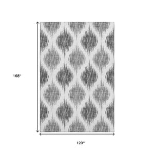 HomeRoots 10' X 14' Gray and Ivory Ikat Area Rug - Washable, UV-Protected, Durable for Busy Homes and Style 667485