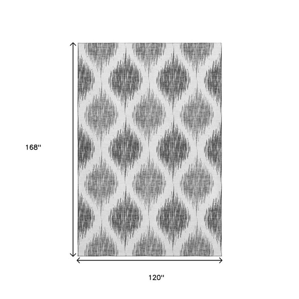 HomeRoots 10' X 14' Gray and Ivory Ikat Area Rug - Washable, UV-Protected, Durable for Busy Homes and Style 667485