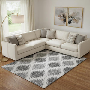 HomeRoots 10' X 14' Gray and Ivory Ikat Area Rug - Washable, UV-Protected, Durable for Busy Homes and Style 667485