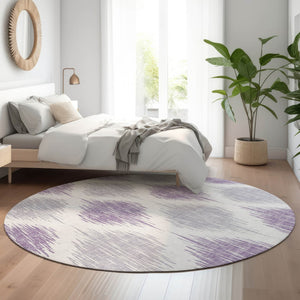 HomeRoots 8' Lavender Ikat Washable Round Rug - UV Protected, Stain Resistant, Durable for Modern Homes 667488