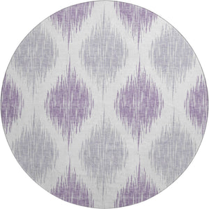HomeRoots 8' Lavender Ikat Washable Round Rug - UV Protected, Stain Resistant, Durable for Modern Homes 667488