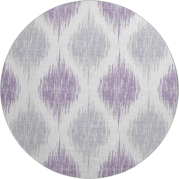 HomeRoots 8' Lavender Ikat Washable Round Rug - UV Protected, Stain Resistant, Durable for Modern Homes 667488
