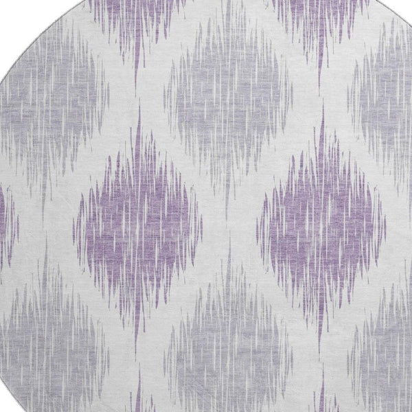 HomeRoots 8' Lavender Ikat Washable Round Rug - UV Protected, Stain Resistant, Durable for Modern Homes 667488