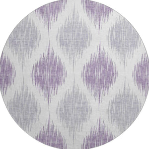 HomeRoots 8' Lavender Ikat Washable Round Rug - UV Protected, Stain Resistant, Durable for Modern Homes 667488
