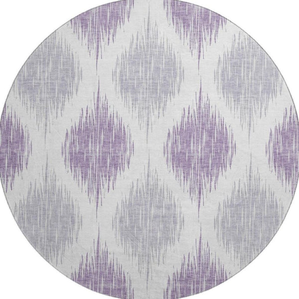 HomeRoots 8' Lavender Ikat Washable Round Rug - UV Protected, Stain Resistant, Durable for Modern Homes 667488