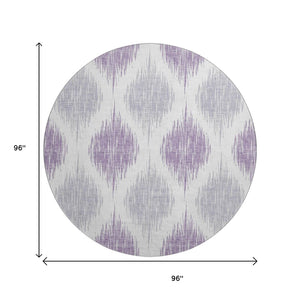 HomeRoots 8' Lavender Ikat Washable Round Rug - UV Protected, Stain Resistant, Durable for Modern Homes 667488